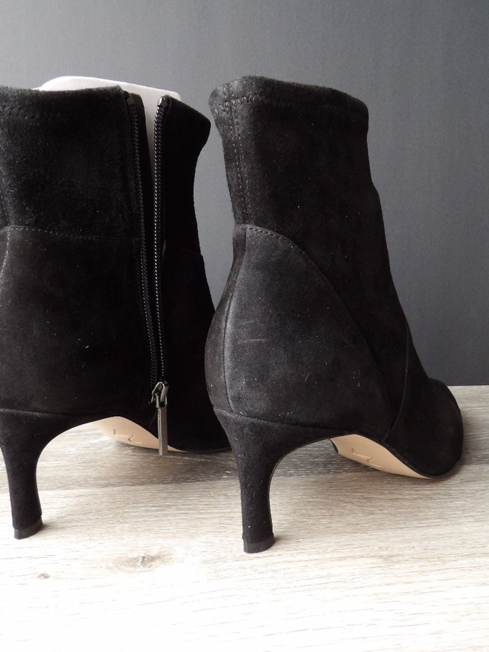 black suede pointed toe ankle boots